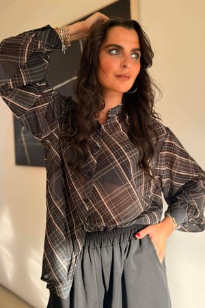 Ainsley Plaid Chiffon Blouse Black